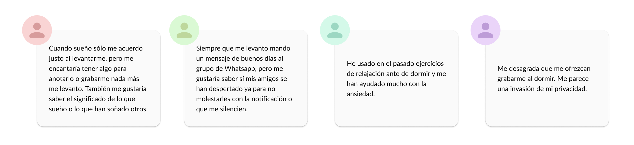 Testimonios de los usuarios durante las entrevistas.